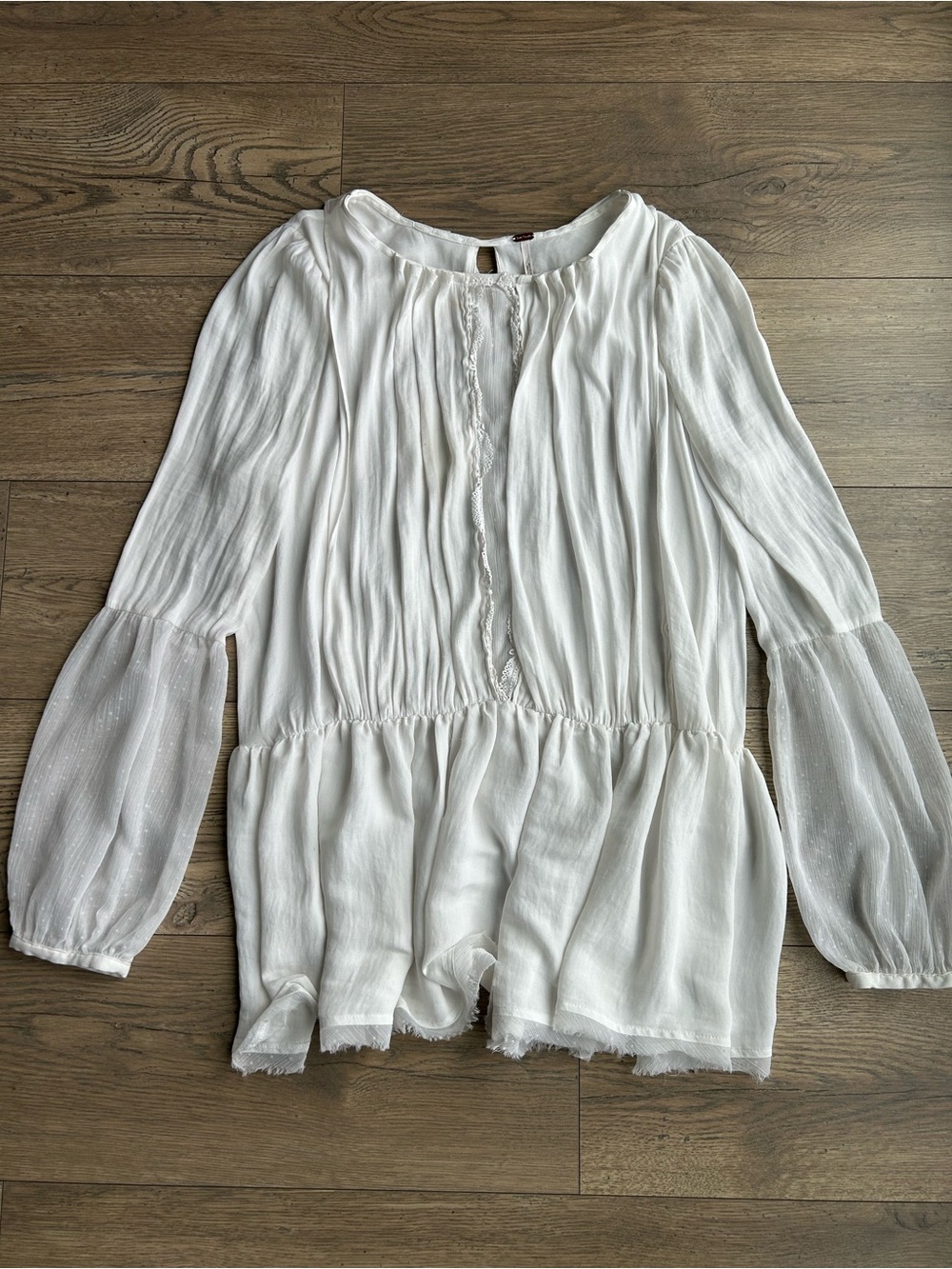 Free People White Peasant Blouse - Lightweight Long Sleeve Top